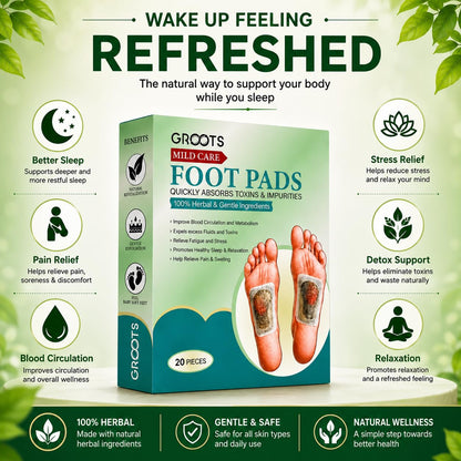 GROOTS Premium Foot pads, Foot Patches Stress Relief Patch Solution, Toxin Remover cleansing , Pain Relief ,Weight Loss Sleep Patch for Detoxification, For Men & Women (1 BOXES = 20 Patches) (Buy 1 Get 1)