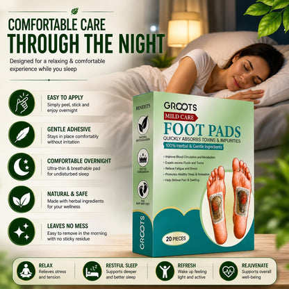 GROOTS Premium Foot pads, Foot Patches Stress Relief Patch Solution, Toxin Remover cleansing , Pain Relief ,Weight Loss Sleep Patch for Detoxification, For Men & Women (1 BOXES = 20 Patches) (Buy 1 Get 1)